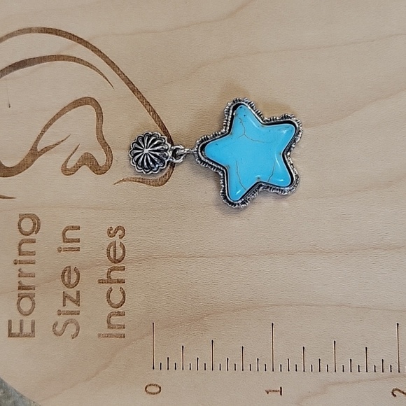 TURQUOISE STAR CONCHO DROP EARRINGS - Picture 5 of 8